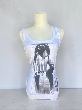 White Graphic Scoop Neck Tank Top - Women